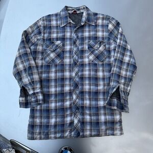 1970s Impulse Insulated Blue Flannel Shirt Jacket Button Up Taiwan